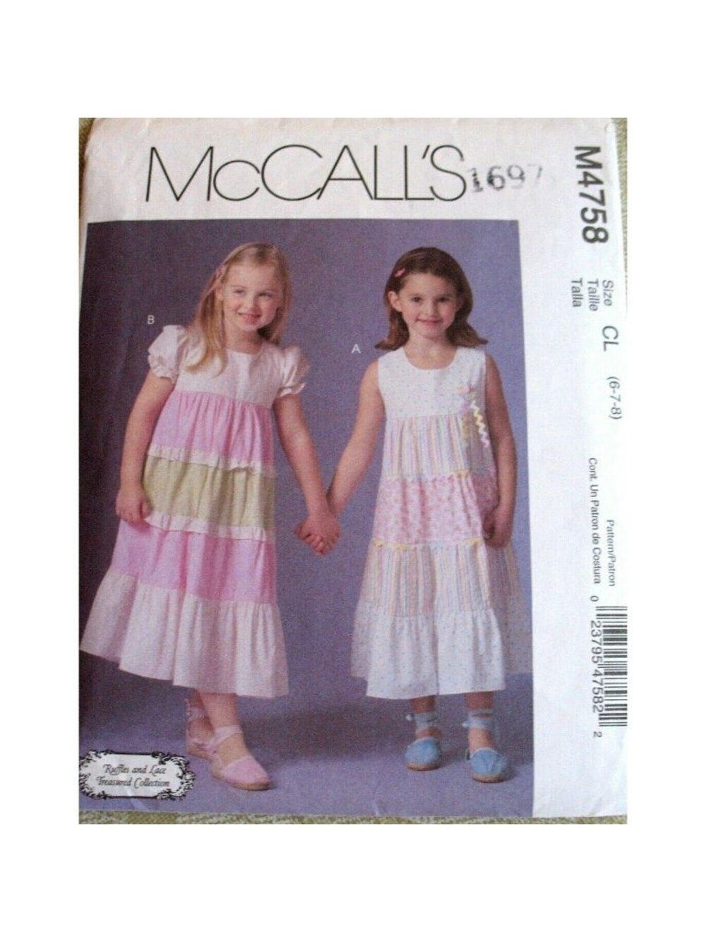 Vintage Sewing Pattern McCalls M4758 Girls Dresses Church School Party 6-7-8 U/C